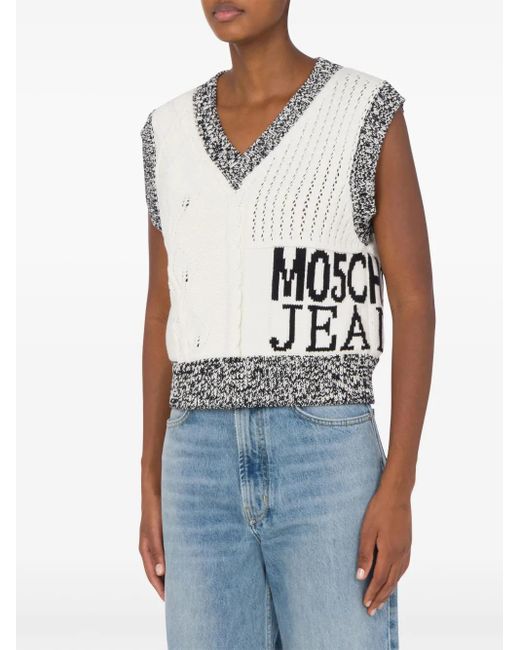 Moschino Gray Intarsia-Knit Logo Top