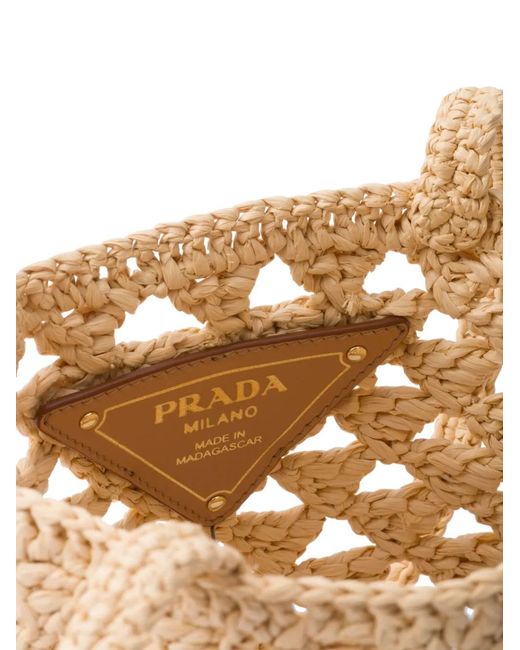 Prada White Logo-Embroidered Crochet Shoulder Bag