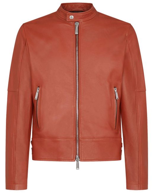 DSquared² Orange Leather Biker Jacket for men