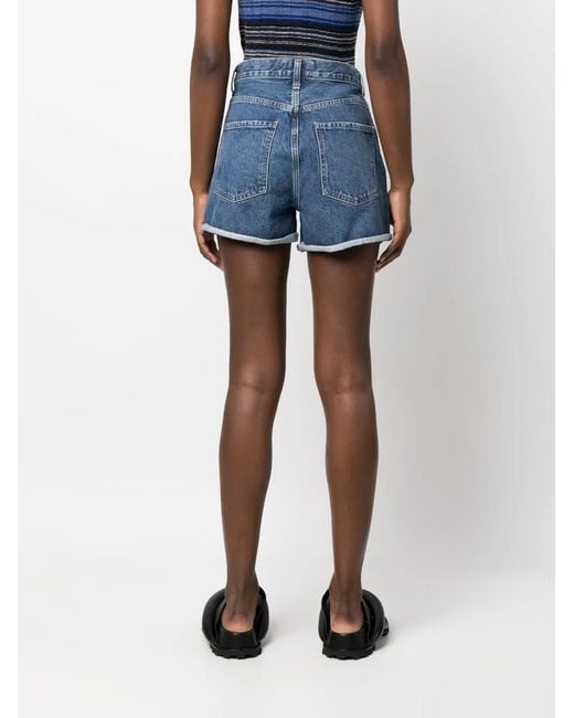 Agolde Blue Rolled-Hem Denim Shorts