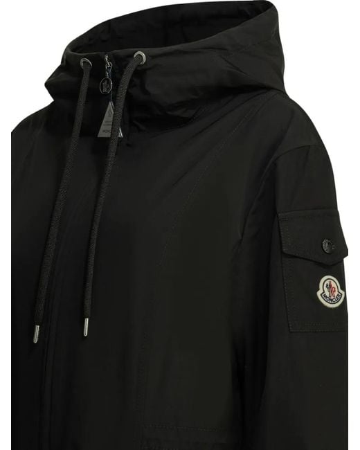 Moncler Black Manteau Laerte À Capuche Et Lien De Resserrage À La Taille