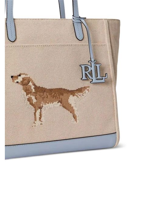 Ralph Lauren White Large Cameryn Dog-Embroidery Tote Bag