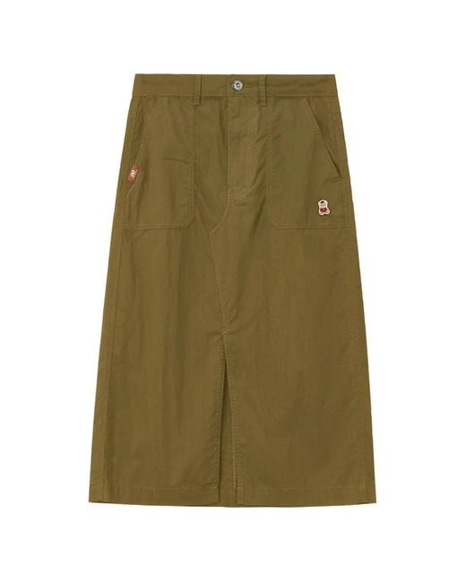 Chocoolate Green Logo-Patch Front-Slit Skirt