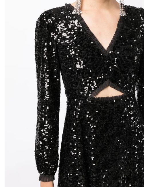 Needle & Thread Black Sequin-Embellished Midi Dress