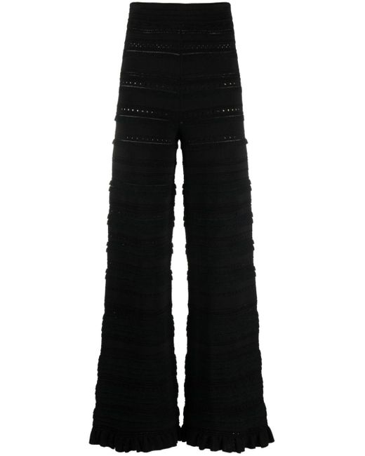 Sandro Black Pointelle-knit Straight-leg Trousers