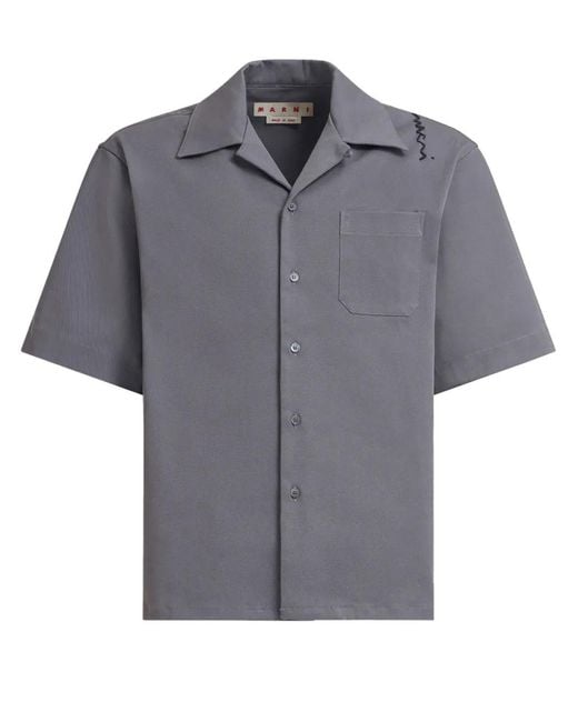 Marni Gray Piqué-Weave Notched Collar Shirt for men