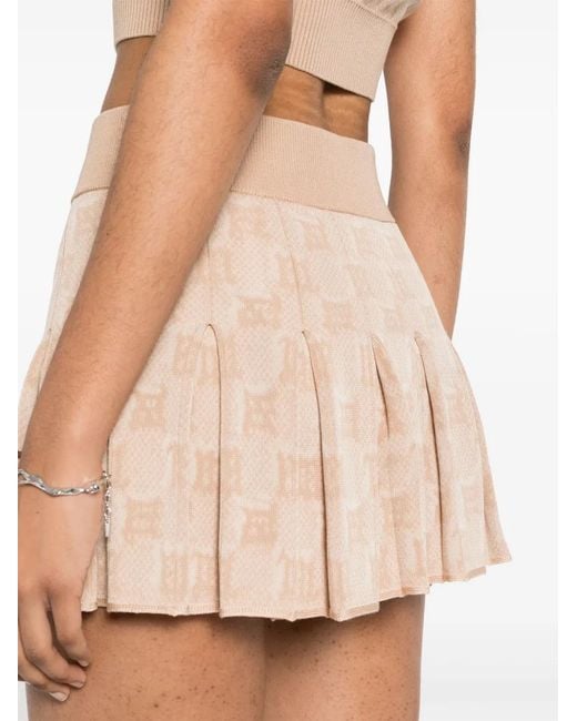 M I S B H V Natural Monogram-Jacquard Pleated Mini Skirt