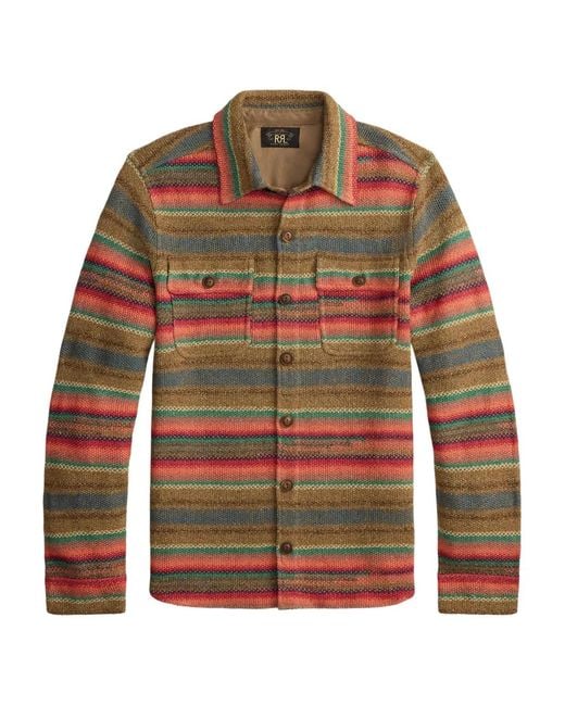 RRL Brown Buttoned Striped Knitted Shirt for men