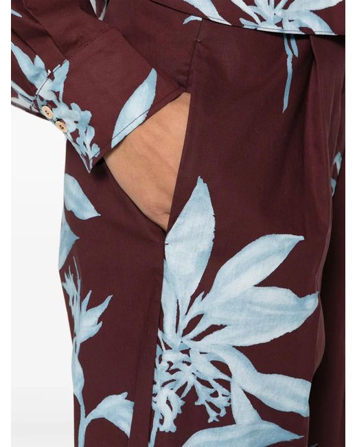Forte_forte Red Floral-Pattern Cotton Straight-Leg Trousers