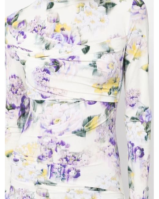Off-White c/o Virgil Abloh White Floral-Print Draped Dress