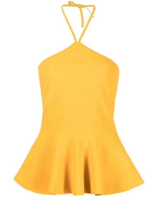 Stella McCartney Yellow Peplum-Hem Halterneck Top