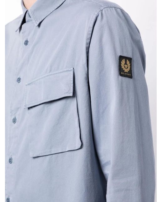 Belstaff Blue Logo-Patch Button-Up Cotton Shirt for men