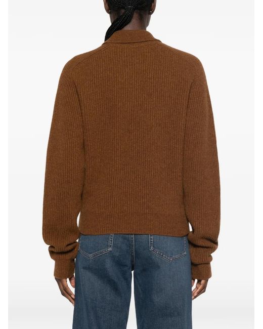 Petar Petrov Brown Safe Mode Ribbed-Knit Polo Sweater