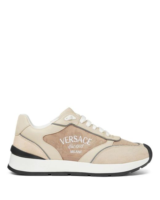 Versace White Logo-embroidered Panelled Sneakers