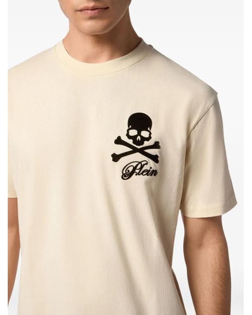 Philipp Plein T-Shirt Met Doodskopprint in het Natural voor heren