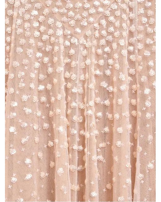 Needle & Thread White Sequin-Embellished Round-Neck Gown