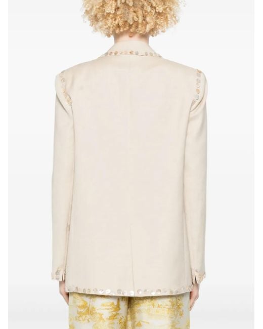 Chaqueta bordada de perlas de lana de lana Forte Forte de color Natural