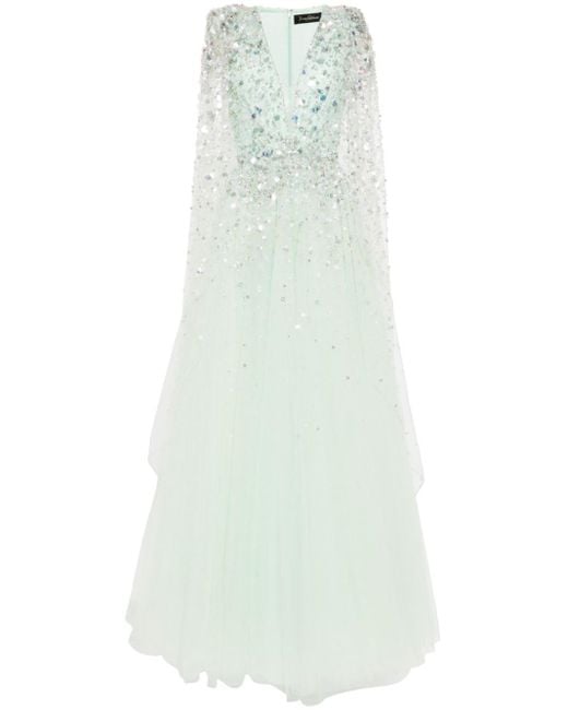 Jenny Packham White Alondra Sequin-embellished Cape Gown