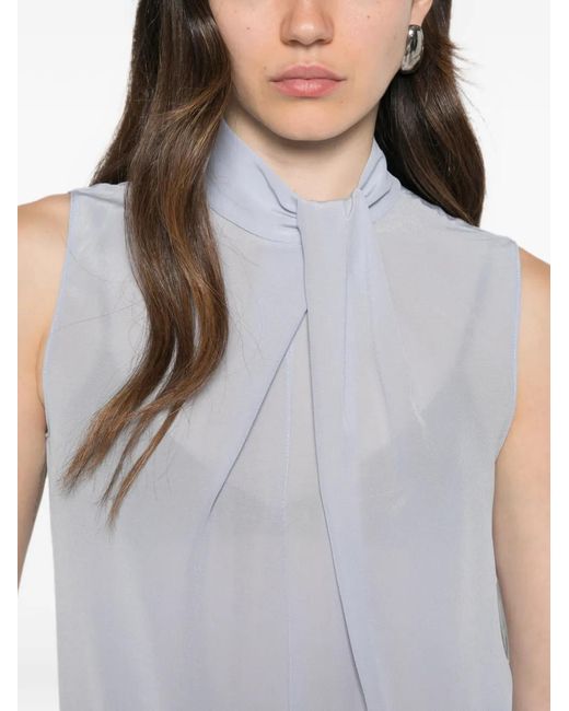 Patrizia Pepe Blue High-Neck Pleat-Detail Blouse