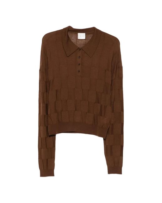 Alysi Brown Check-Pattern Polo Sweater