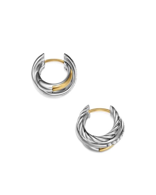 David Yurman Metallic 18Kt And Sterling Crossover Three Row Diamond Hoop Earrings (13Mm)