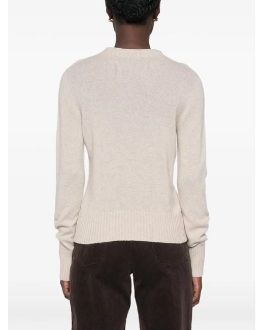 Aragona White Ribbed-Trim Crew Neck Sweater
