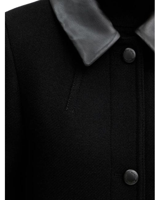 Morgan Black Leather Collar Button Coat