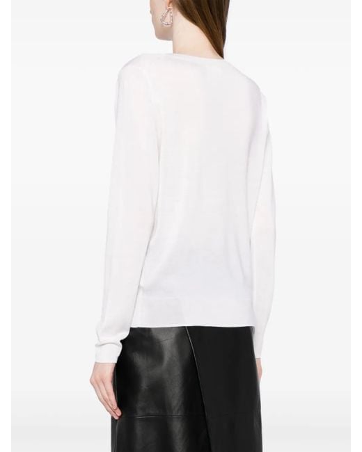 P.A.R.O.S.H. White V-Neck Fine-Knit Jumper