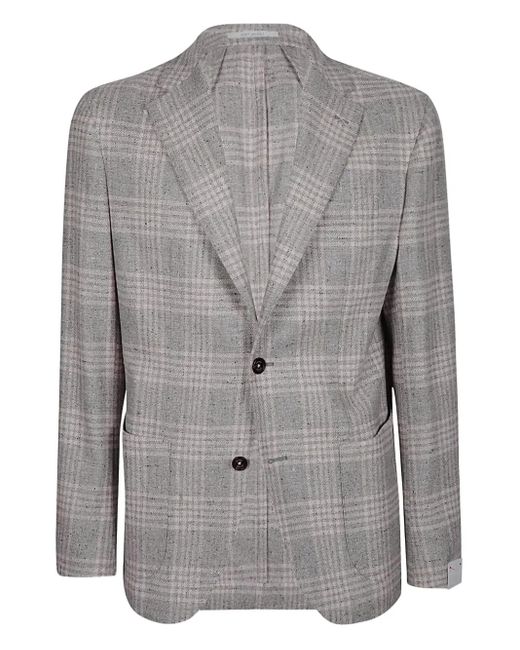 Eleventy Gray Single-Breasted Checked Jacket for men