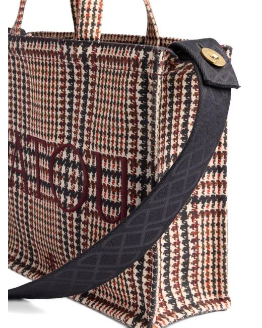 Patou Brown Logo-Embroidered Check Tote Bag