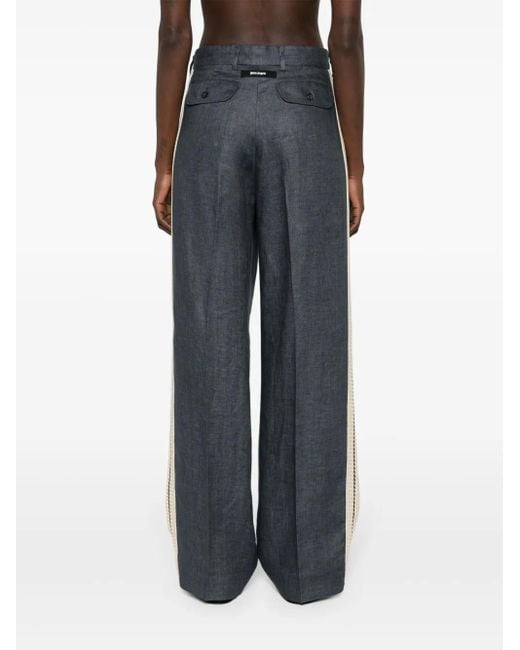 Palm Angels Blue Linen Side-Stripe Straight-Leg Trousers