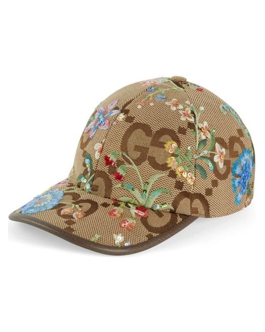 Maakte zich klaar Sinis deken Gucci Jumbo GG Floral-embroidered Cap in Natural for Men | Lyst