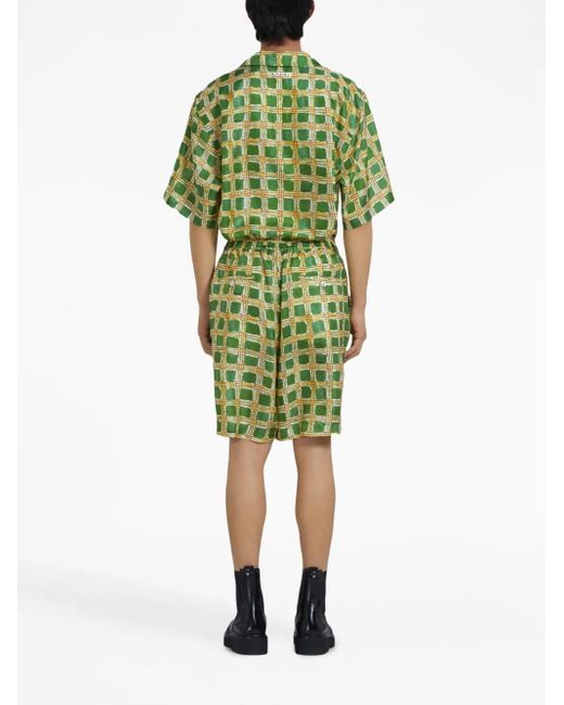 Marni Green Check Fields Silk Shorts for men