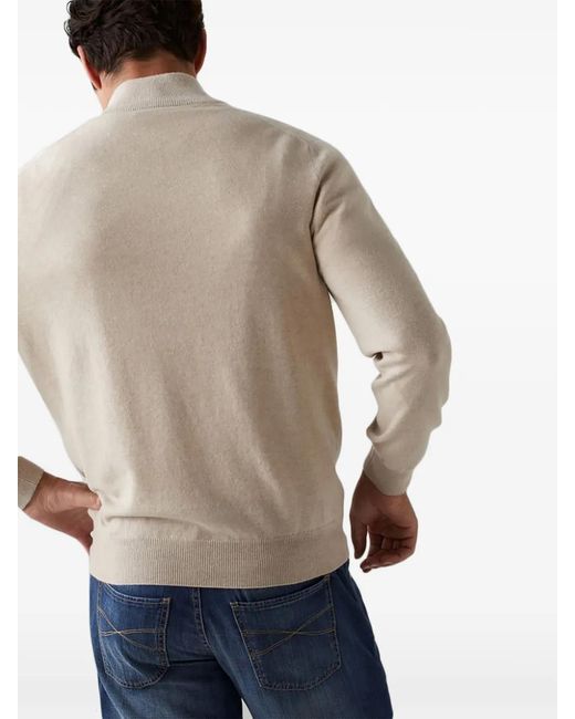 Brunello Cucinelli White Short-Zip Knitted Jumper for men