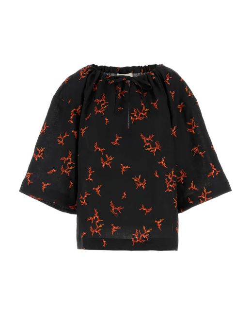 Fendi Black Printed Linen Blouse