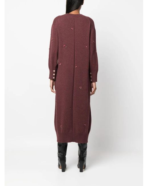 Barrie Red Floral-Embroidery Cashmere Dress