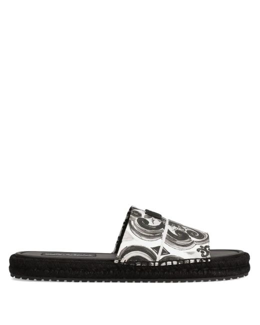 Dolce & Gabbana Pantoletten Mit Majolica-Print in Black für Herren