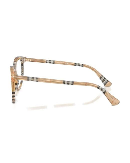 Burberry Natural Checked-Pattern Round Glasses