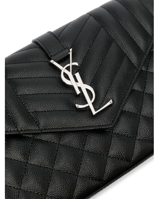 Saint Laurent Black Logo-plaque Quilted Clutch Bag