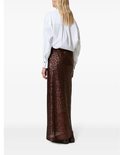 Twinset Brown Sequin-Embellished Maxi Skirt