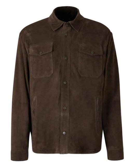 Canali Brown Suede Button-Fastening Shirt Jacket for men