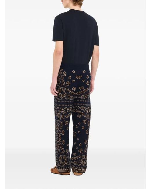Alanui Gray Bandana-Jacquard Wool Trousers for men