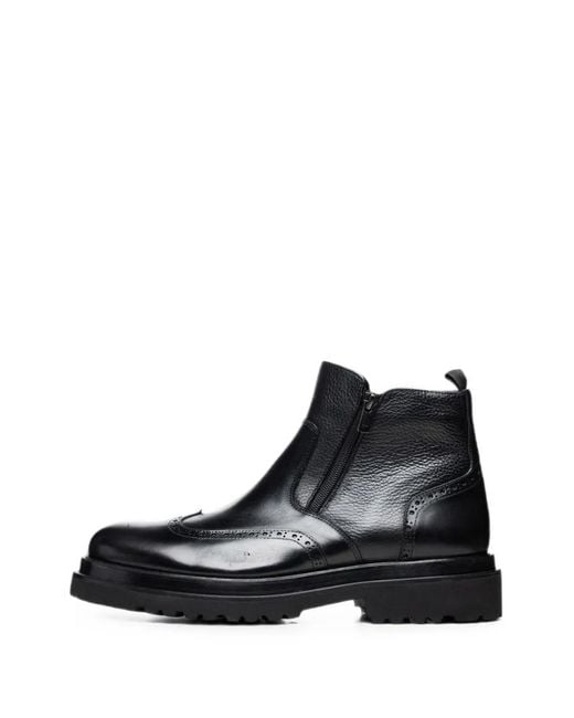 Poche Paris Black Brogue-Detail Ankle Boots for men