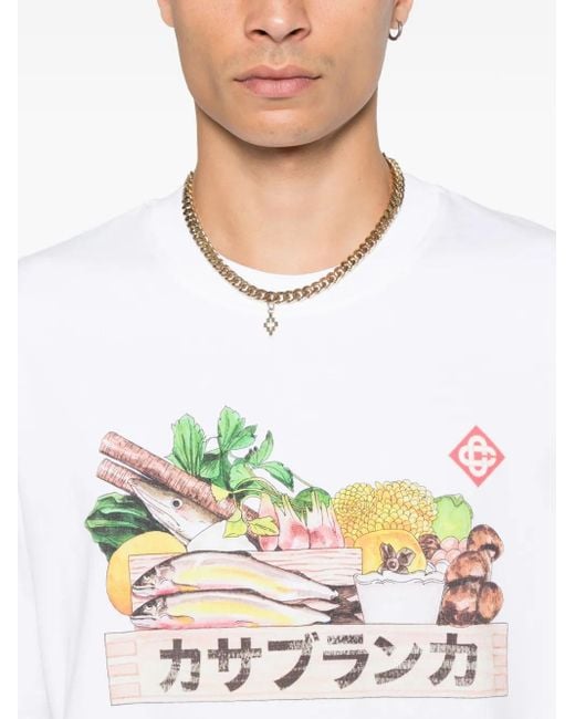 Casablanca Graphic Print Cotton T-Shirt With Relaxed Fit in White für Herren