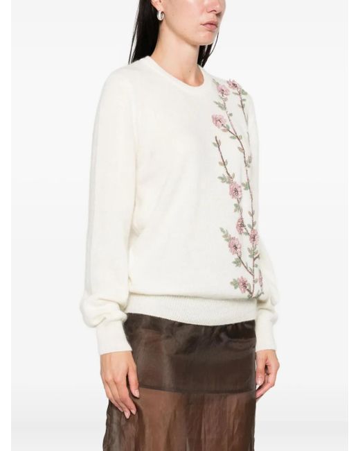 Costarellos White Floral-Embroidered Sweater