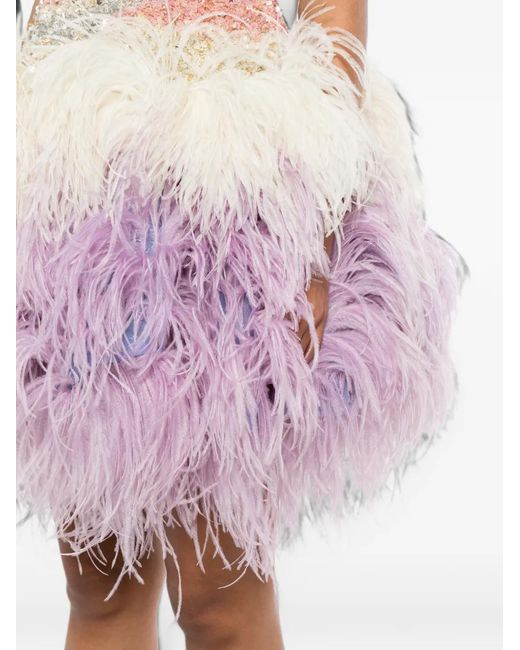 Georges Hobeika Pink Embellished Feather-Skirt Dress