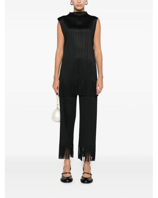 Pleats Please Issey Miyake Black Pleated Fringe Top