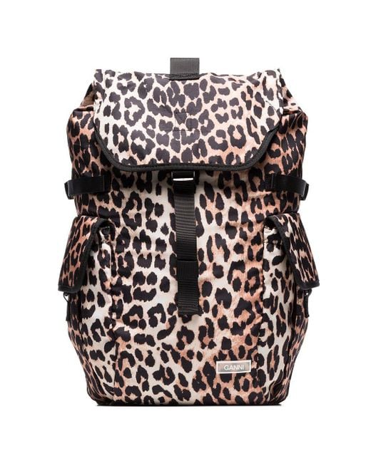 Ganni Black Leopard Print Backpack