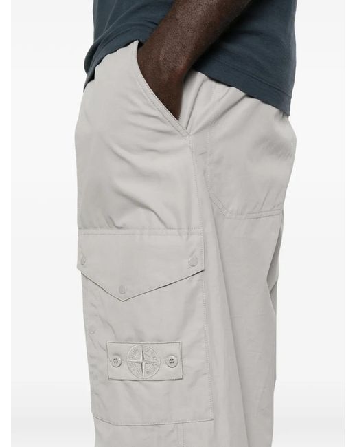 Stone Island White Mercerised Organic Cotton Ripstop Pants for men