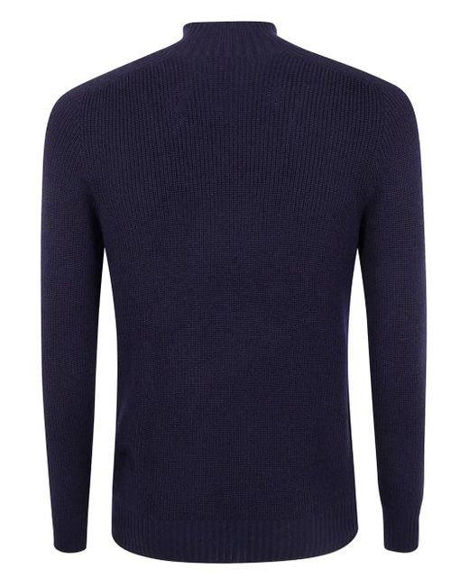 Gran Sasso Blue Ribbed High-Neck Sweater for men